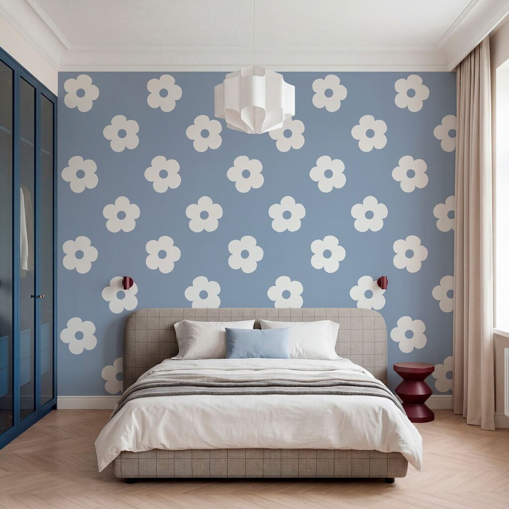 Motif de fleurs blanches sur fond bleu Motif de fleurs blanches sur fond bleu
