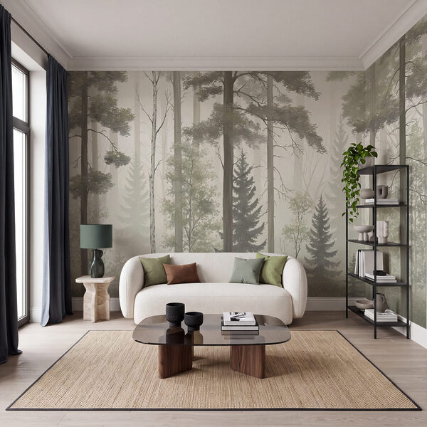 Forêt brumeuse avec des arbres