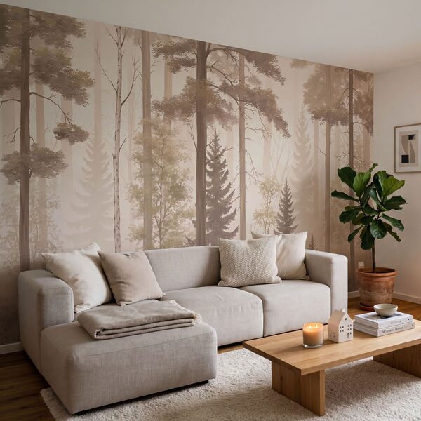 Forêt brumeuse avec des arbres Forêt brumeuse avec des arbres