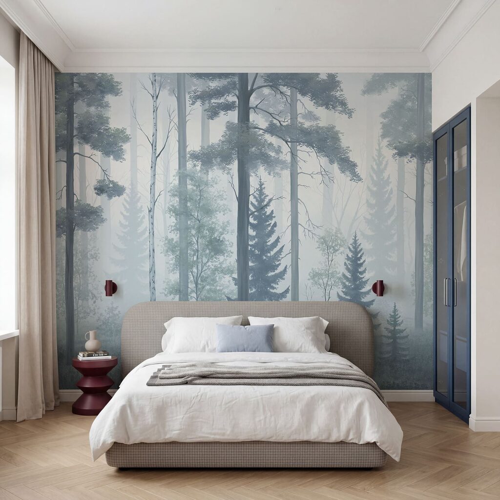 Forêt brumeuse avec des arbres Forêt brumeuse avec des arbres