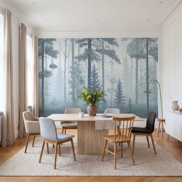 Forêt brumeuse avec des arbres Forêt brumeuse avec des arbres
