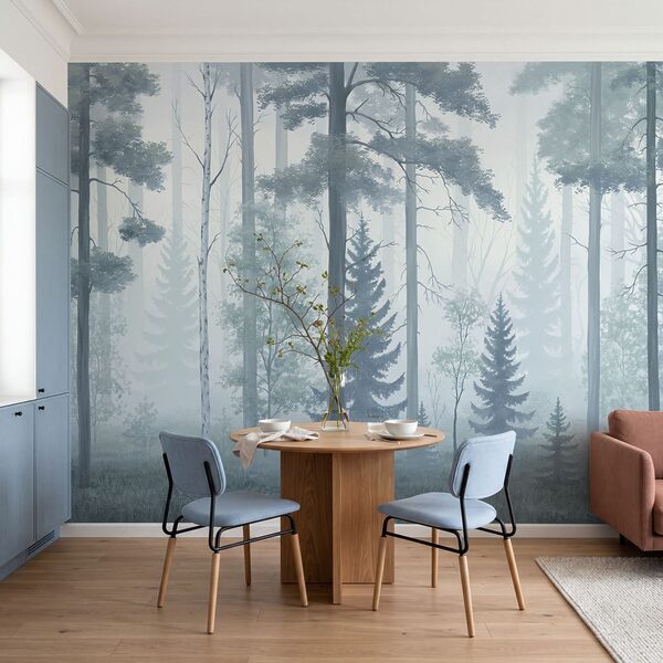 Forêt brumeuse avec des arbres Forêt brumeuse avec des arbres