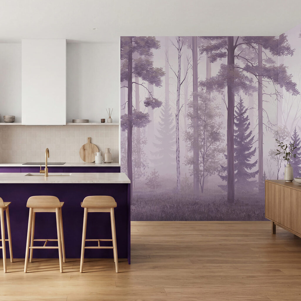 Forêt brumeuse avec des arbres