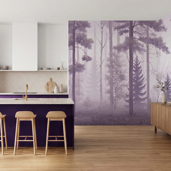 Forêt brumeuse avec des arbres