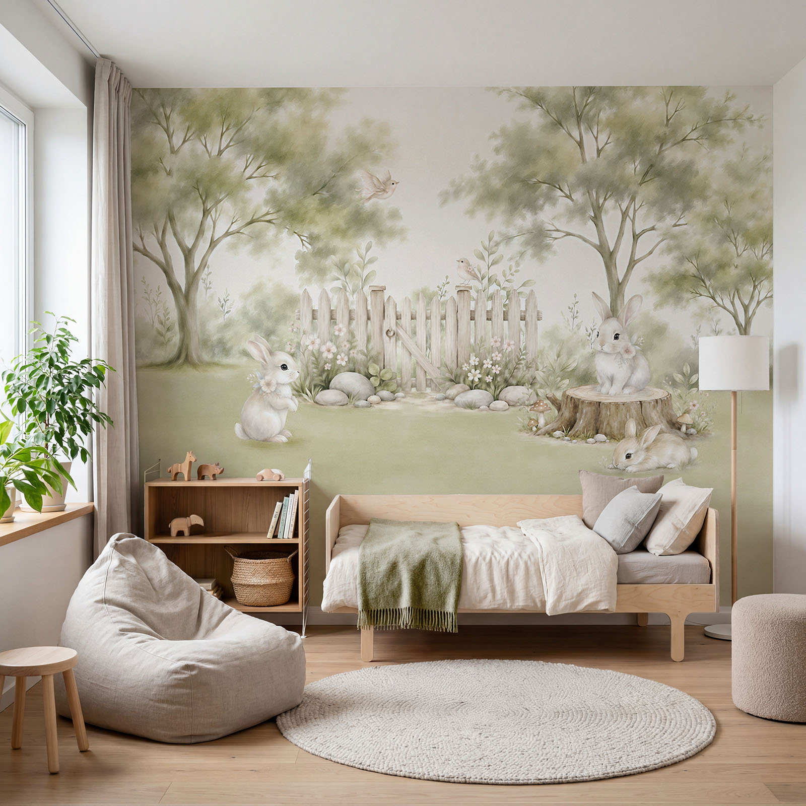 Tableau représentant des lapins dans un jardin