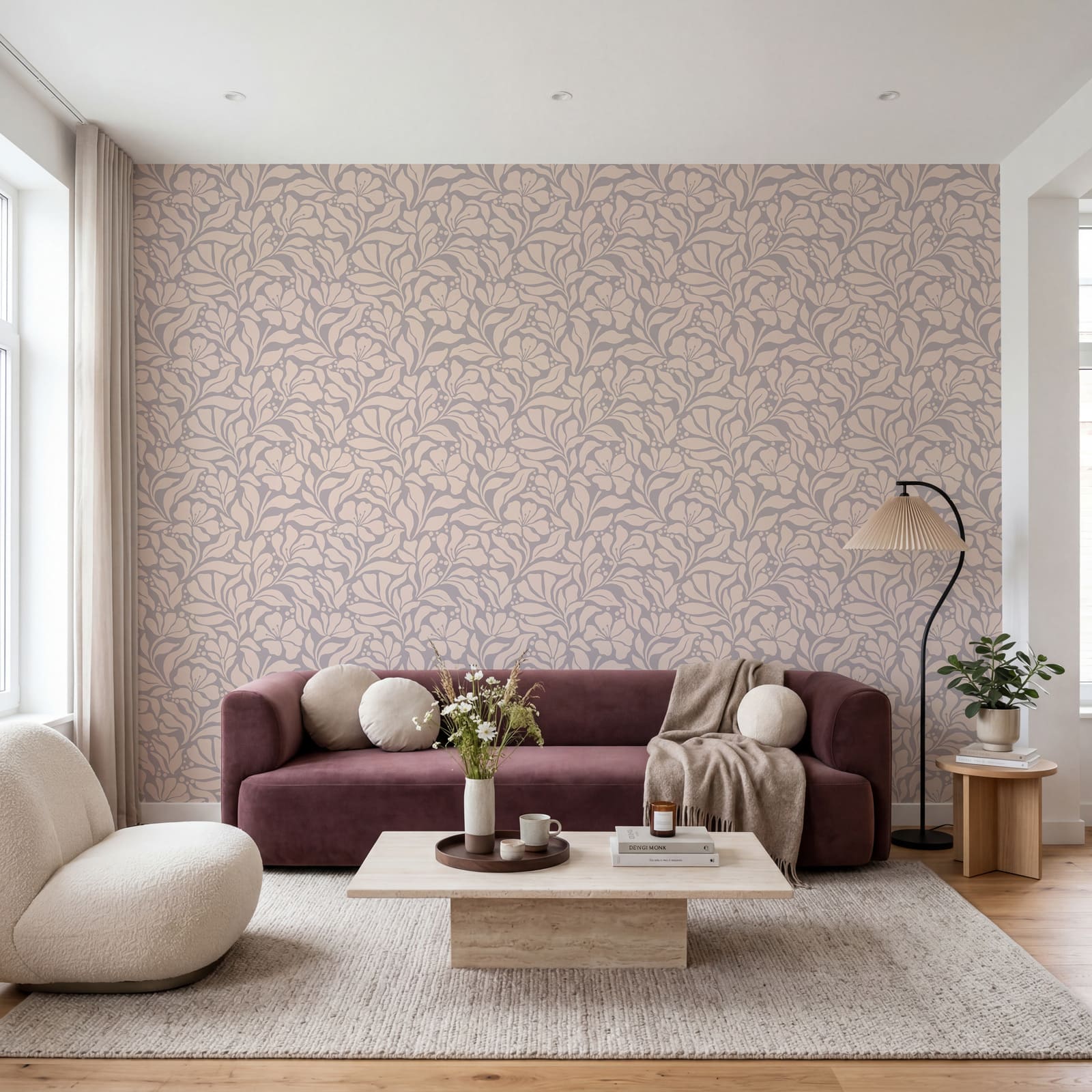 Motif floral sur fond rose