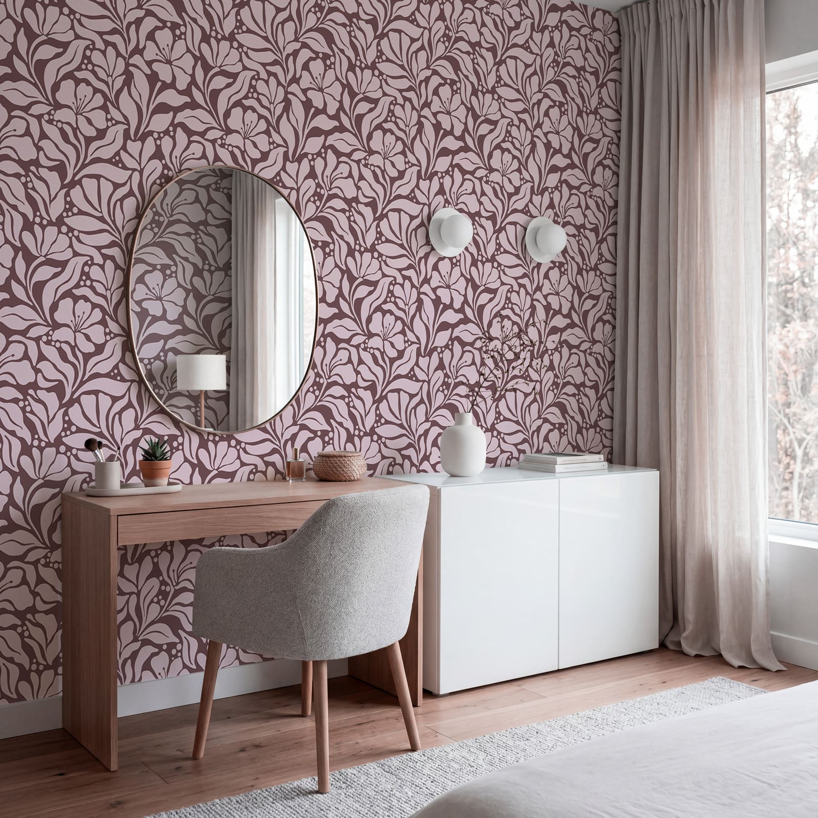 Motif floral sur fond rose