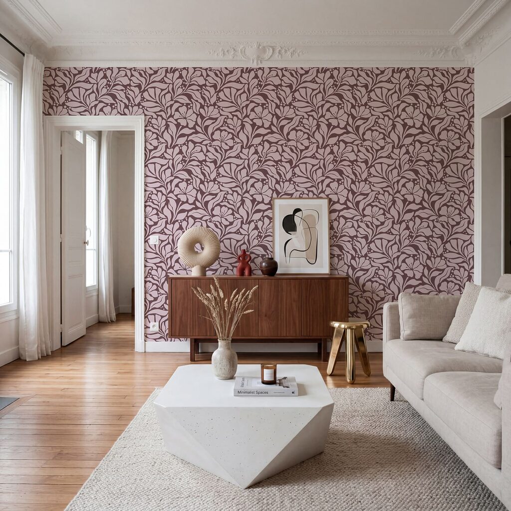 Motif floral sur fond rose