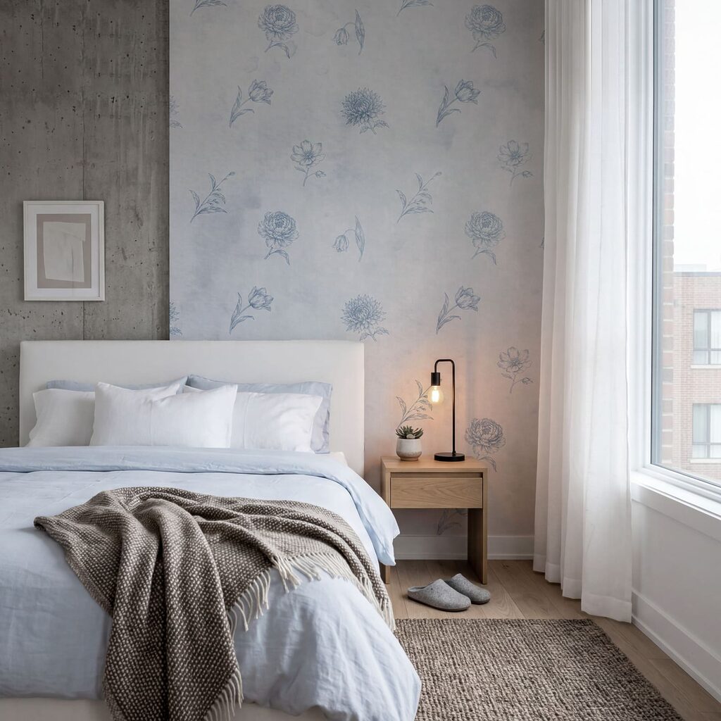 Motif floral bleu et blanc
