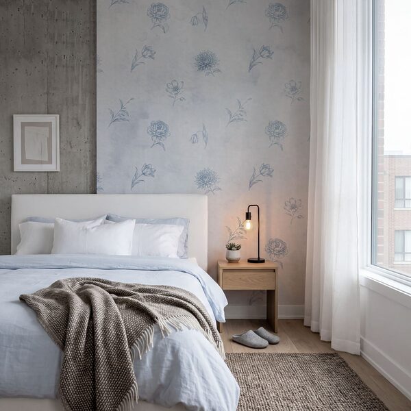 Motif floral bleu et blanc