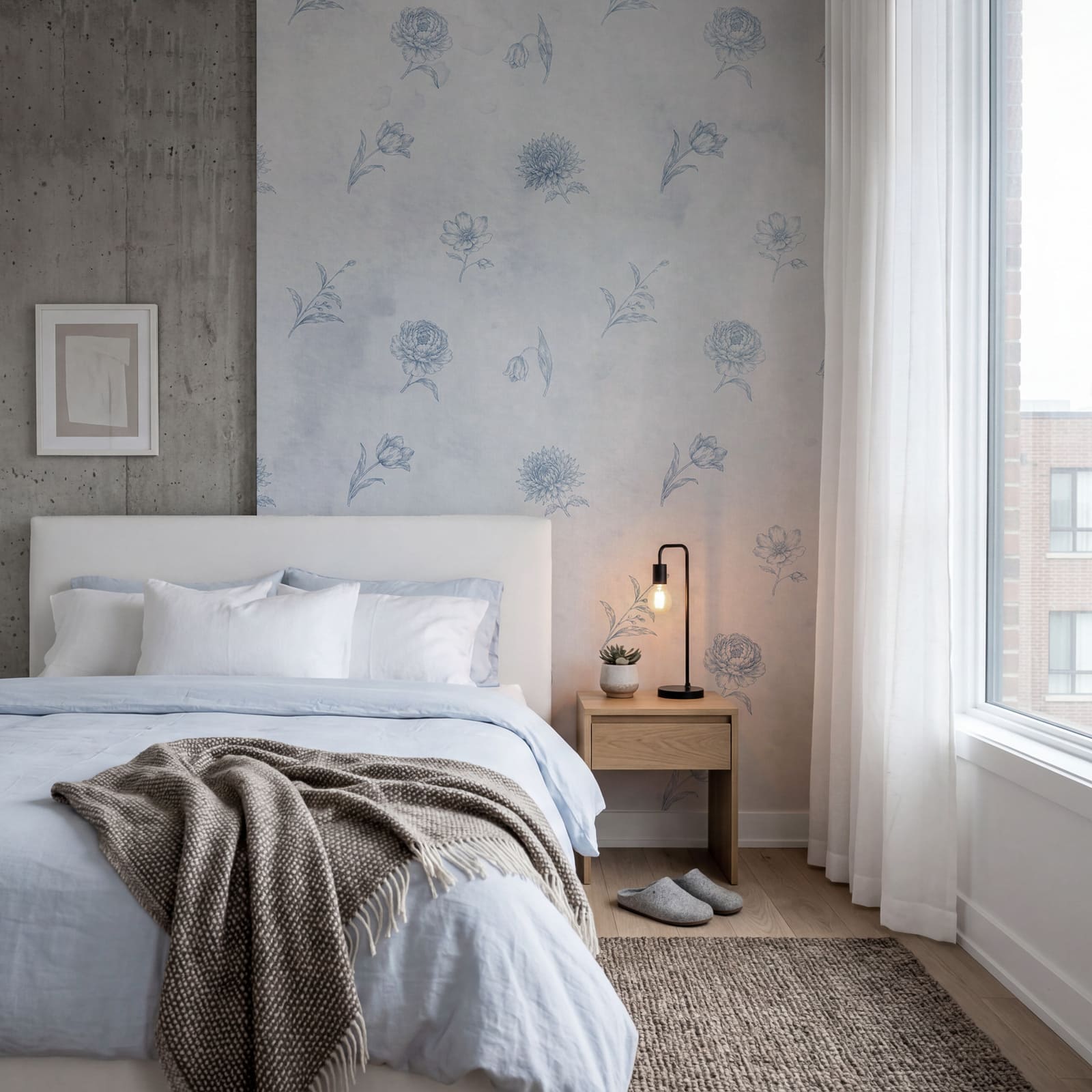 Motif floral bleu et blanc