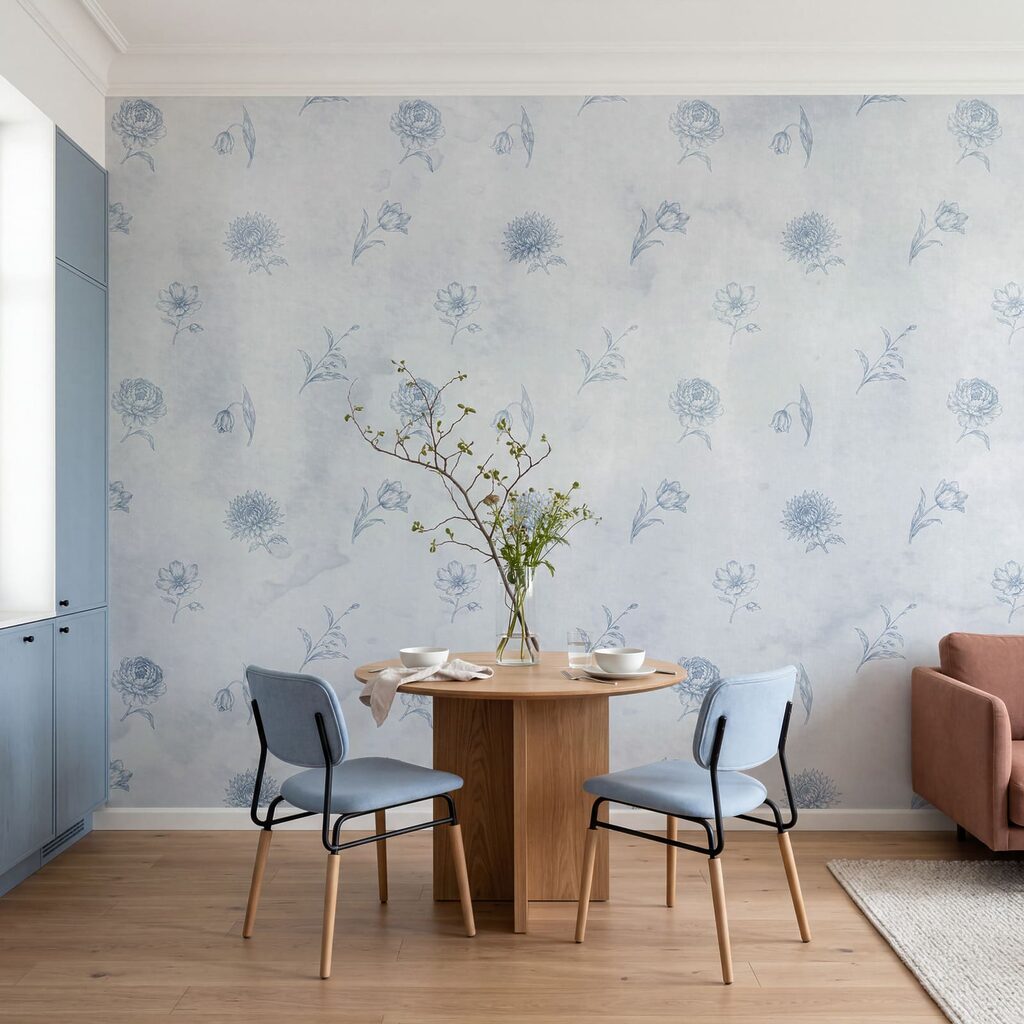 Motif floral bleu et blanc
