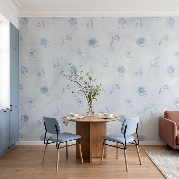 Motif floral bleu et blanc