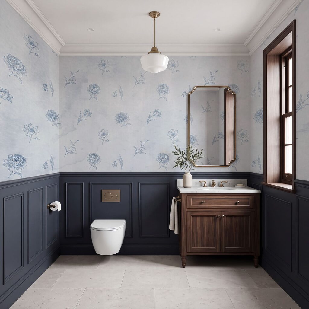 Motif floral bleu et blanc