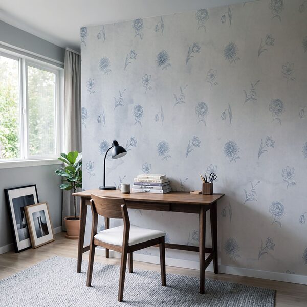 Motif floral bleu et blanc