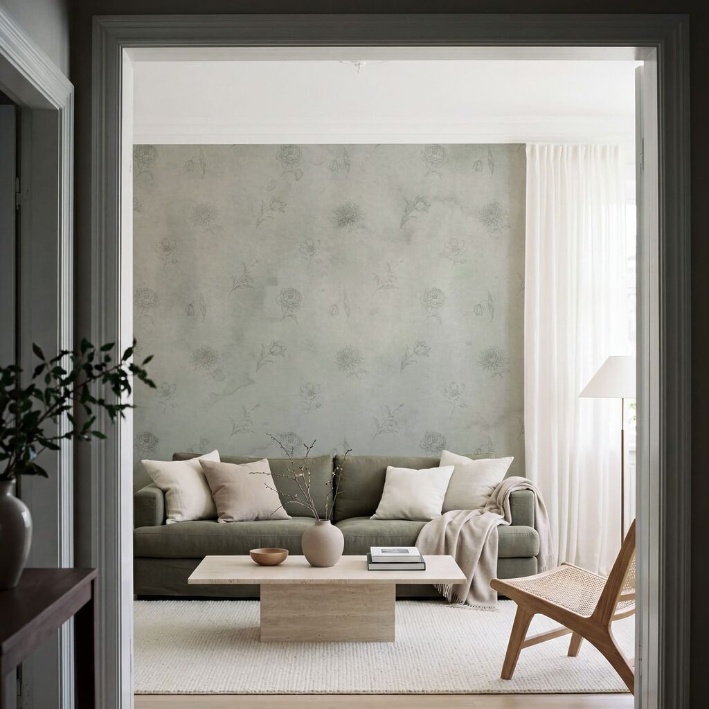 Motif floral blanc et gris