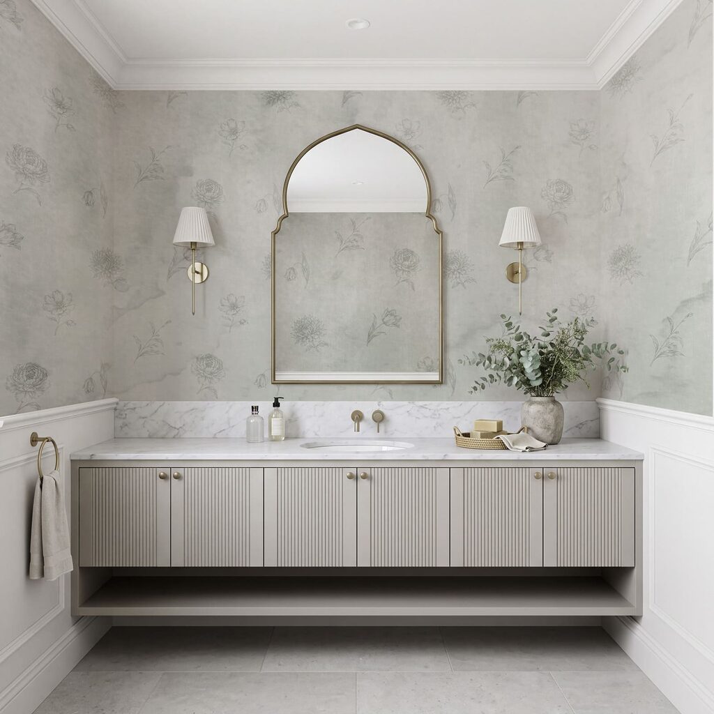 Motif floral blanc et gris