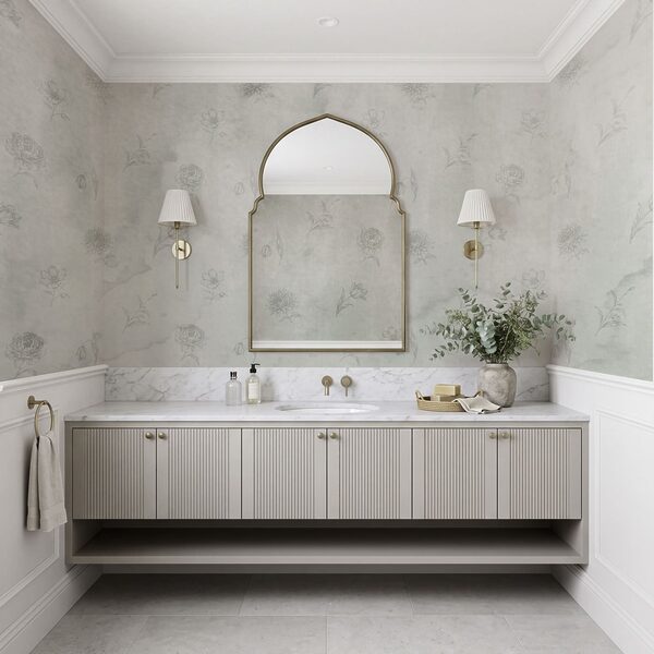 Motif floral blanc et gris