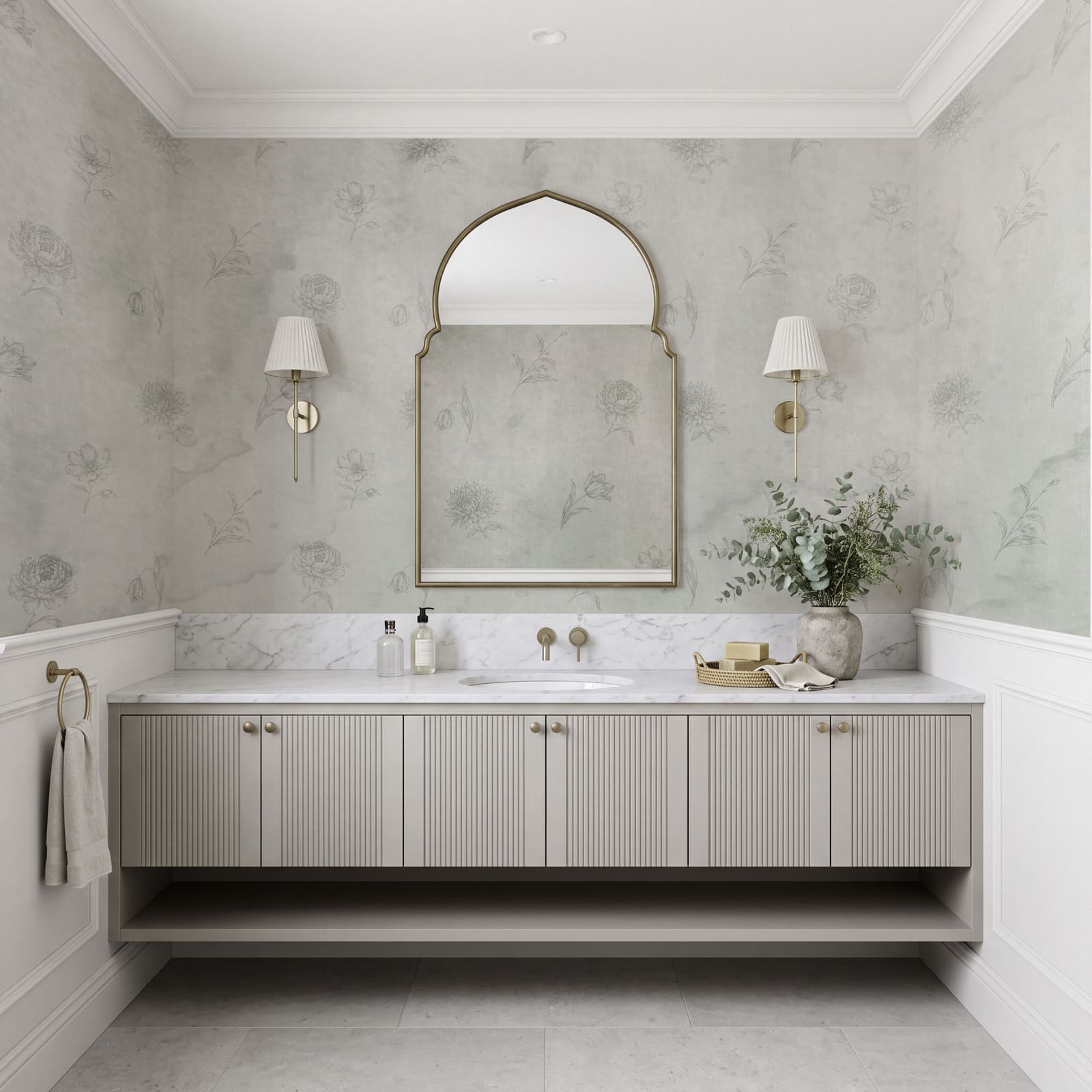 Motif floral blanc et gris
