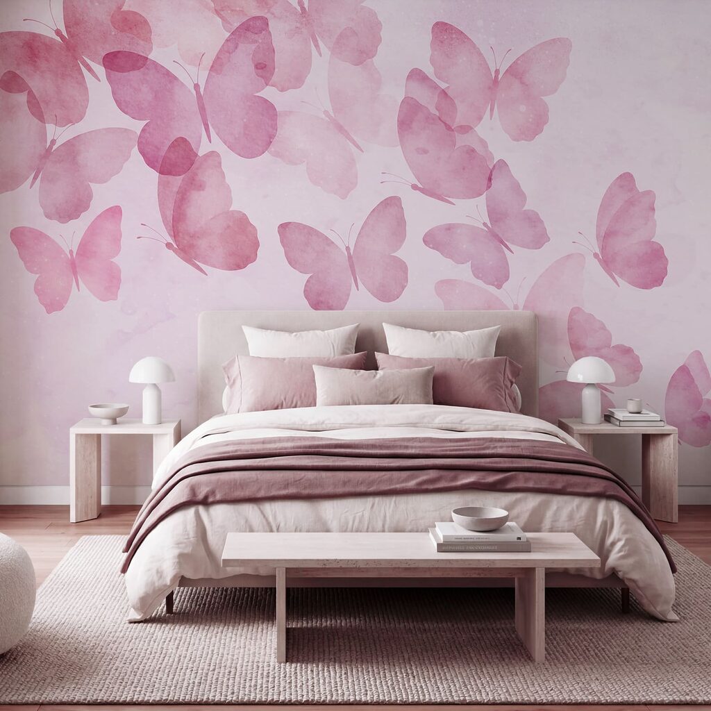 Groupe de papillons sur fond rose