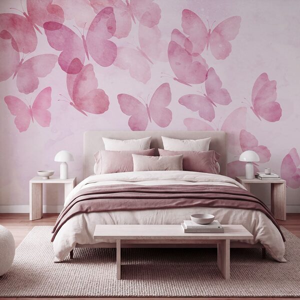 Groupe de papillons sur fond rose