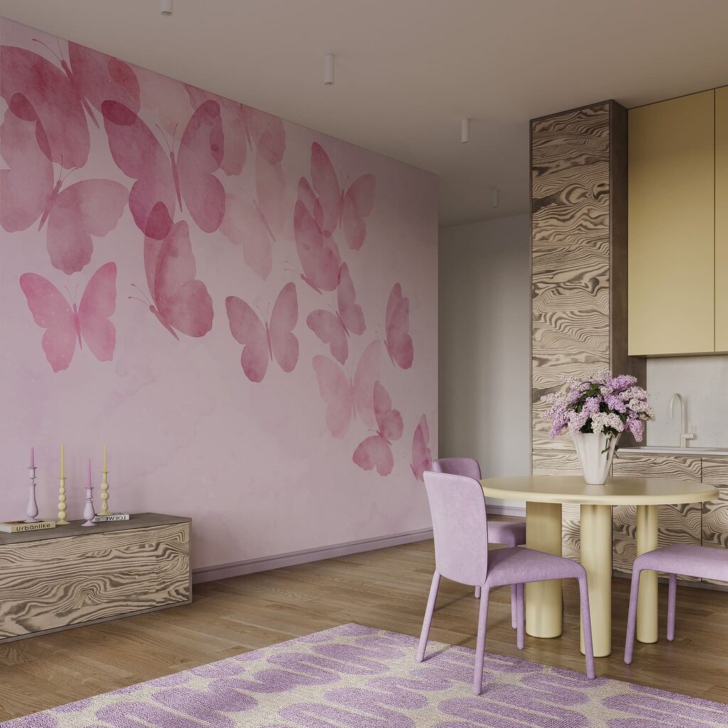 Groupe de papillons sur fond rose