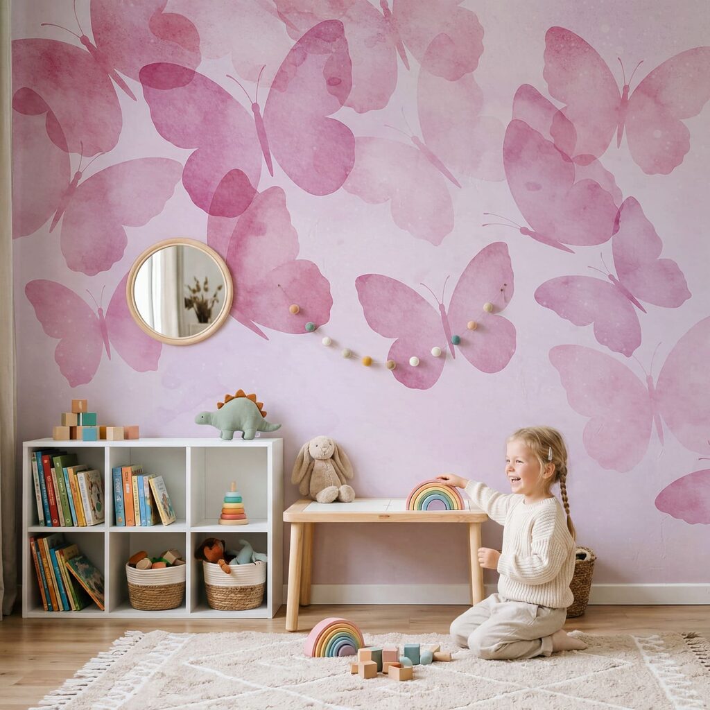 Groupe de papillons sur fond rose