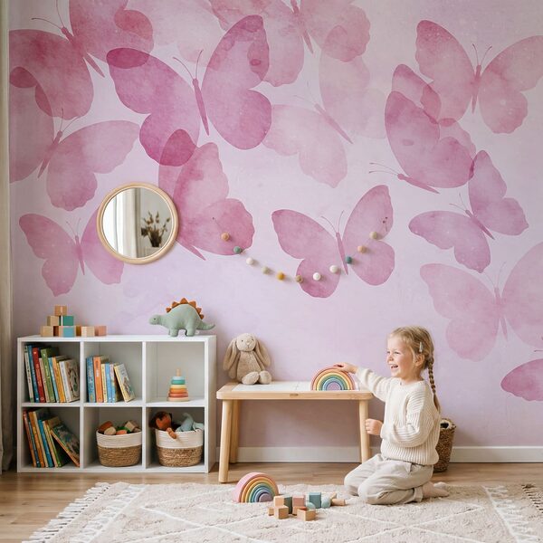 Groupe de papillons sur fond rose