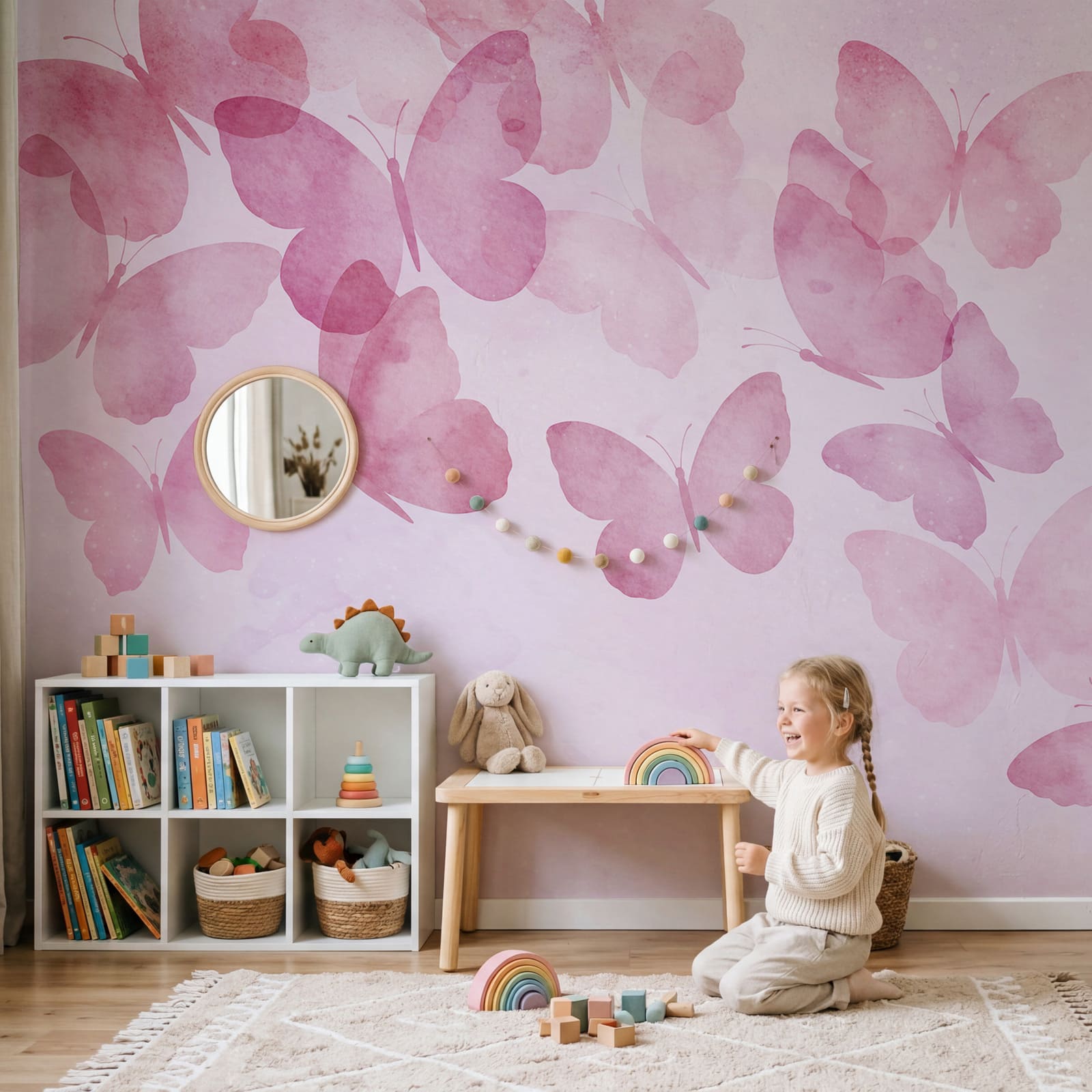 Groupe de papillons sur fond rose