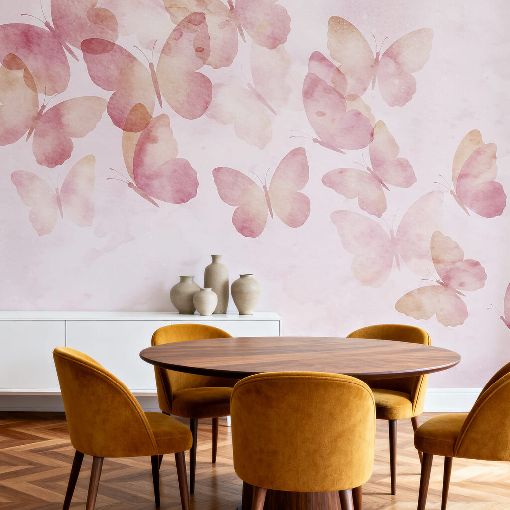 Groupe de papillons sur fond rose Groupe de papillons sur fond rose
