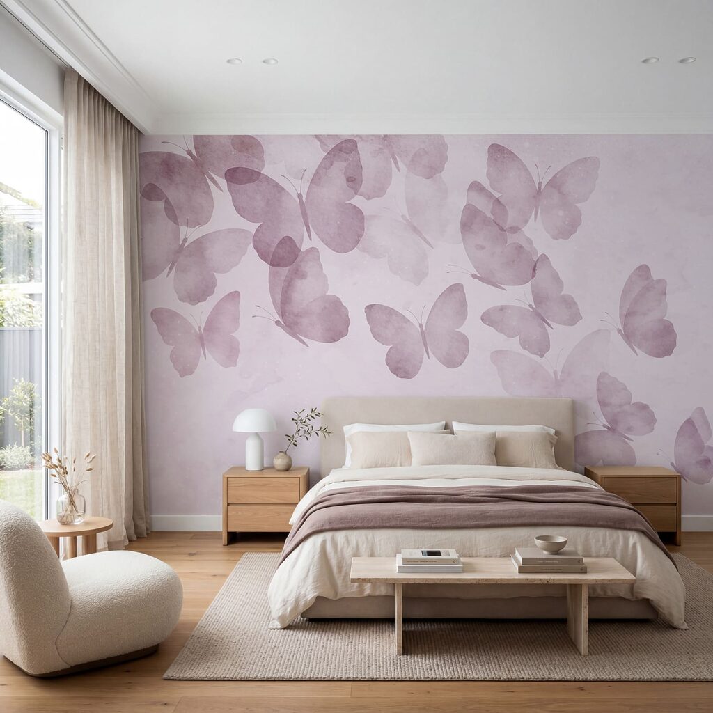 Groupe de papillons sur fond rose