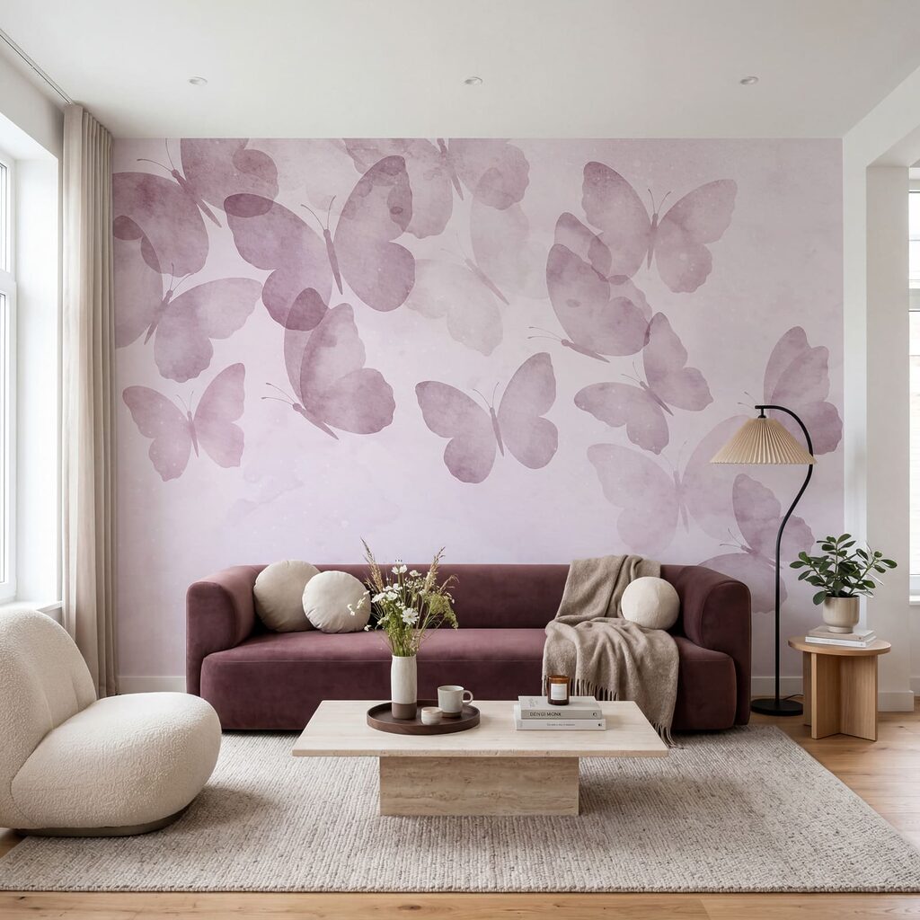 Groupe de papillons sur fond rose