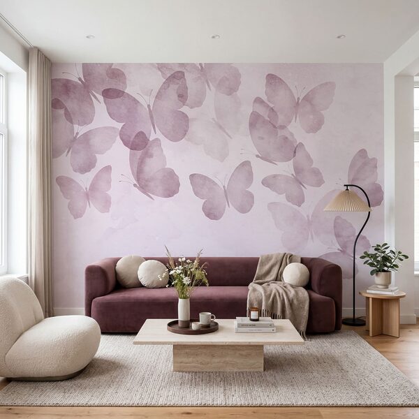 Groupe de papillons sur fond rose