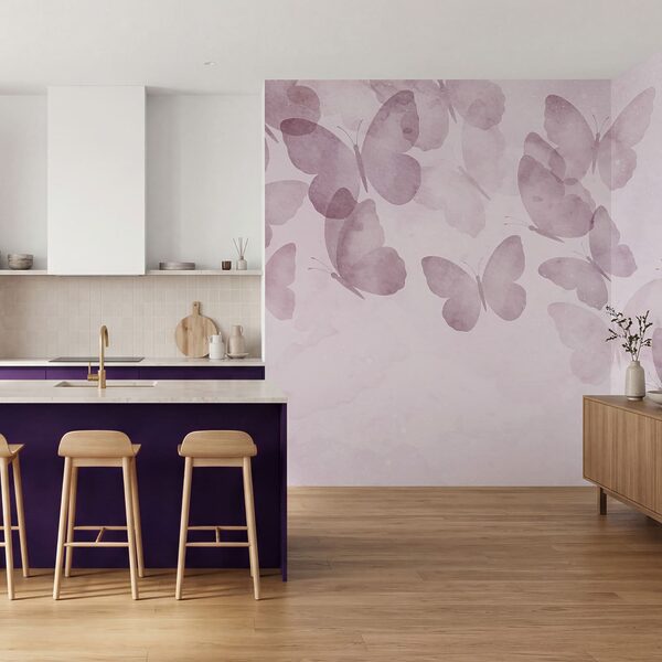 Groupe de papillons sur fond rose