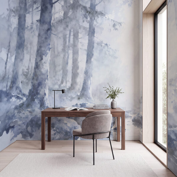 Aquarelle représentant une rivière avec des arbres et des rochers Aquarelle représentant une rivière avec des arbres et des rochers