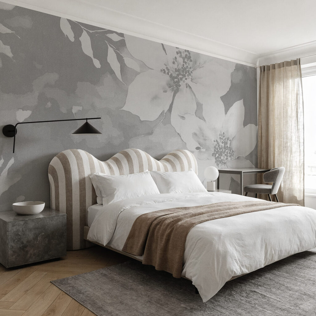 Des fleurs blanches sur fond gris
