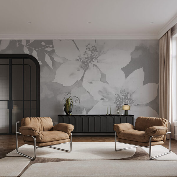 Des fleurs blanches sur fond gris