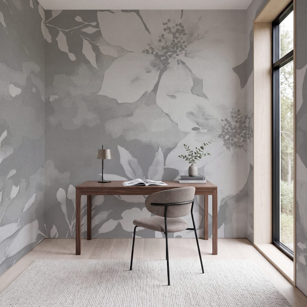 Des fleurs blanches sur fond gris