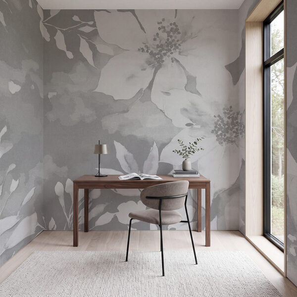 Des fleurs blanches sur fond gris