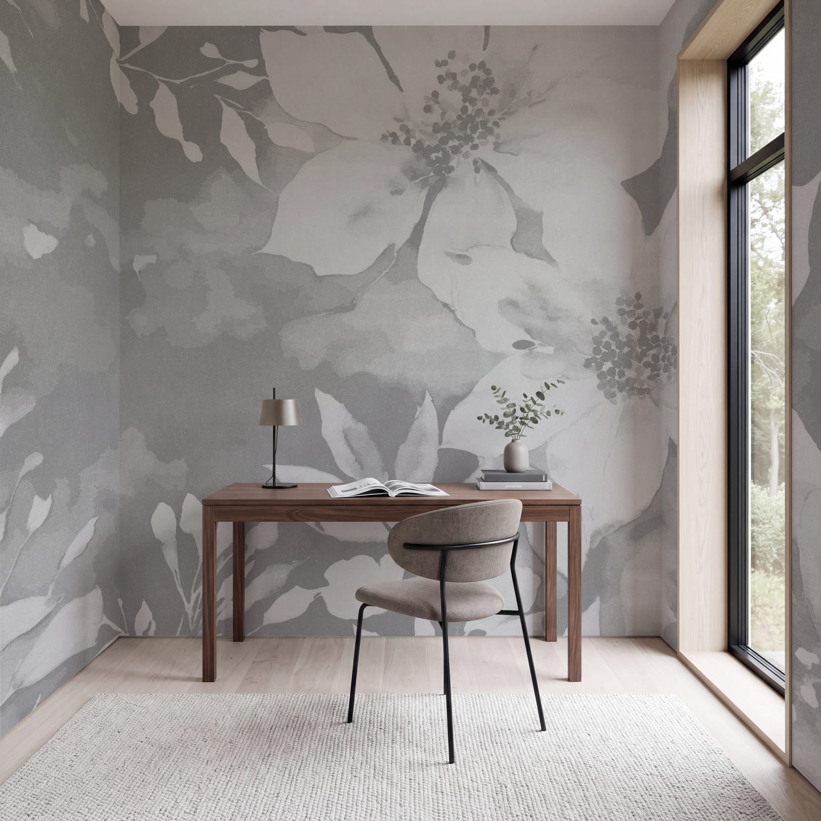 Des fleurs blanches sur fond gris