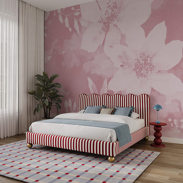 Motif floral rose avec des fleurs blanches