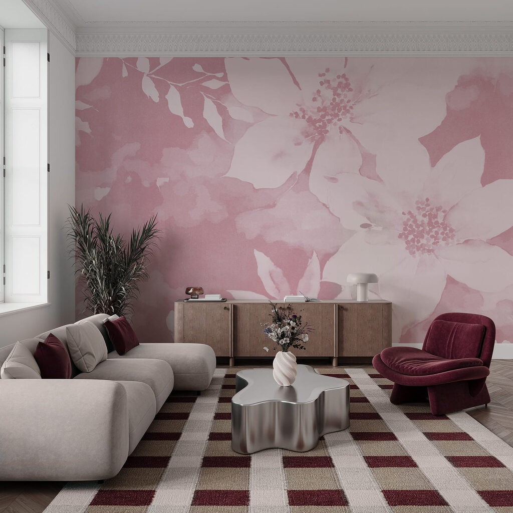 Motif floral rose avec des fleurs blanches