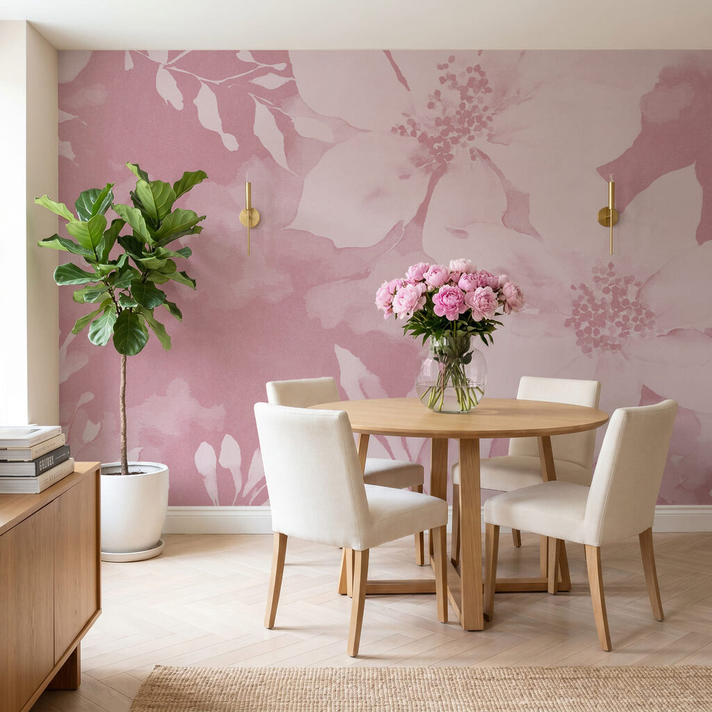Motif floral rose avec des fleurs blanches