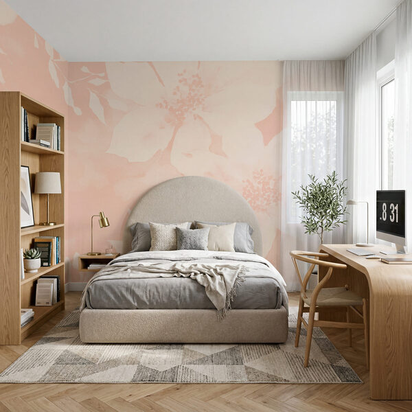 Des fleurs blanches sur fond rose