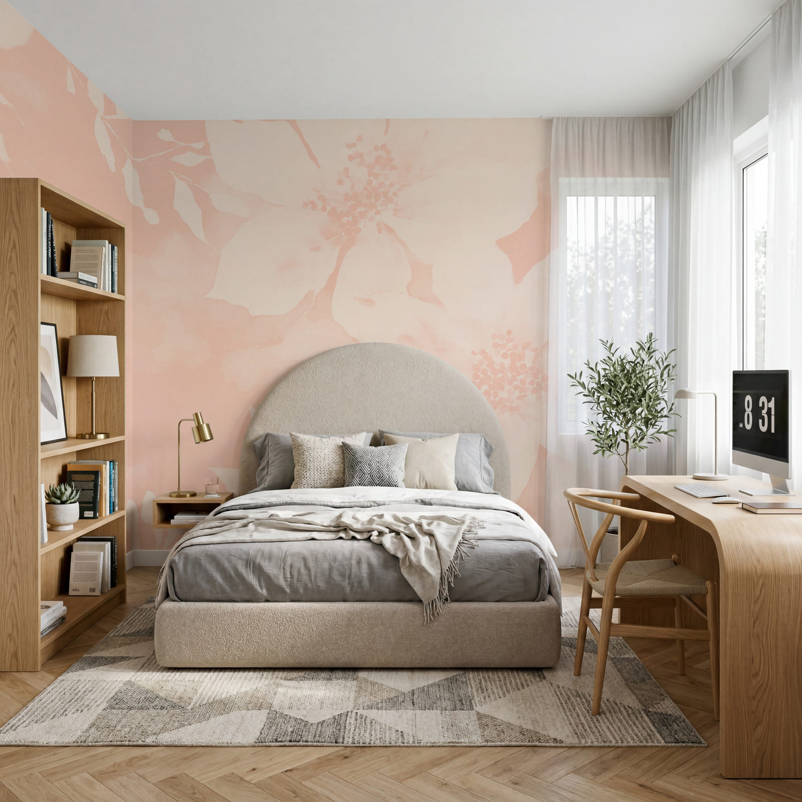 Des fleurs blanches sur fond rose