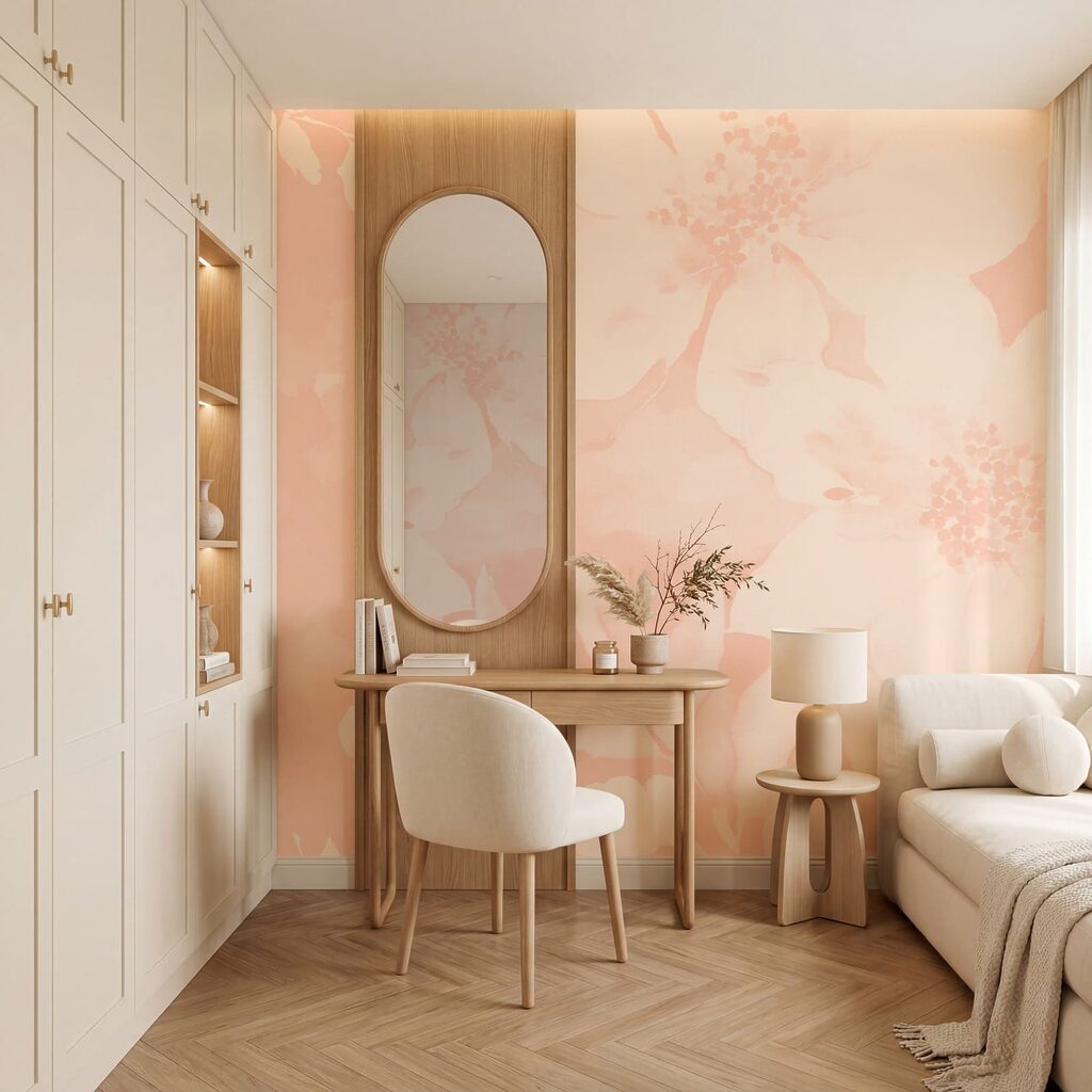 Des fleurs blanches sur fond rose