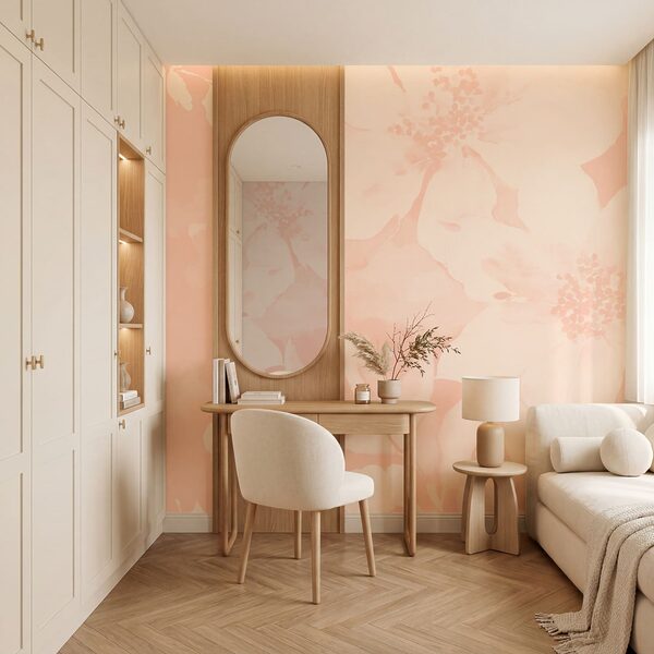 Des fleurs blanches sur fond rose