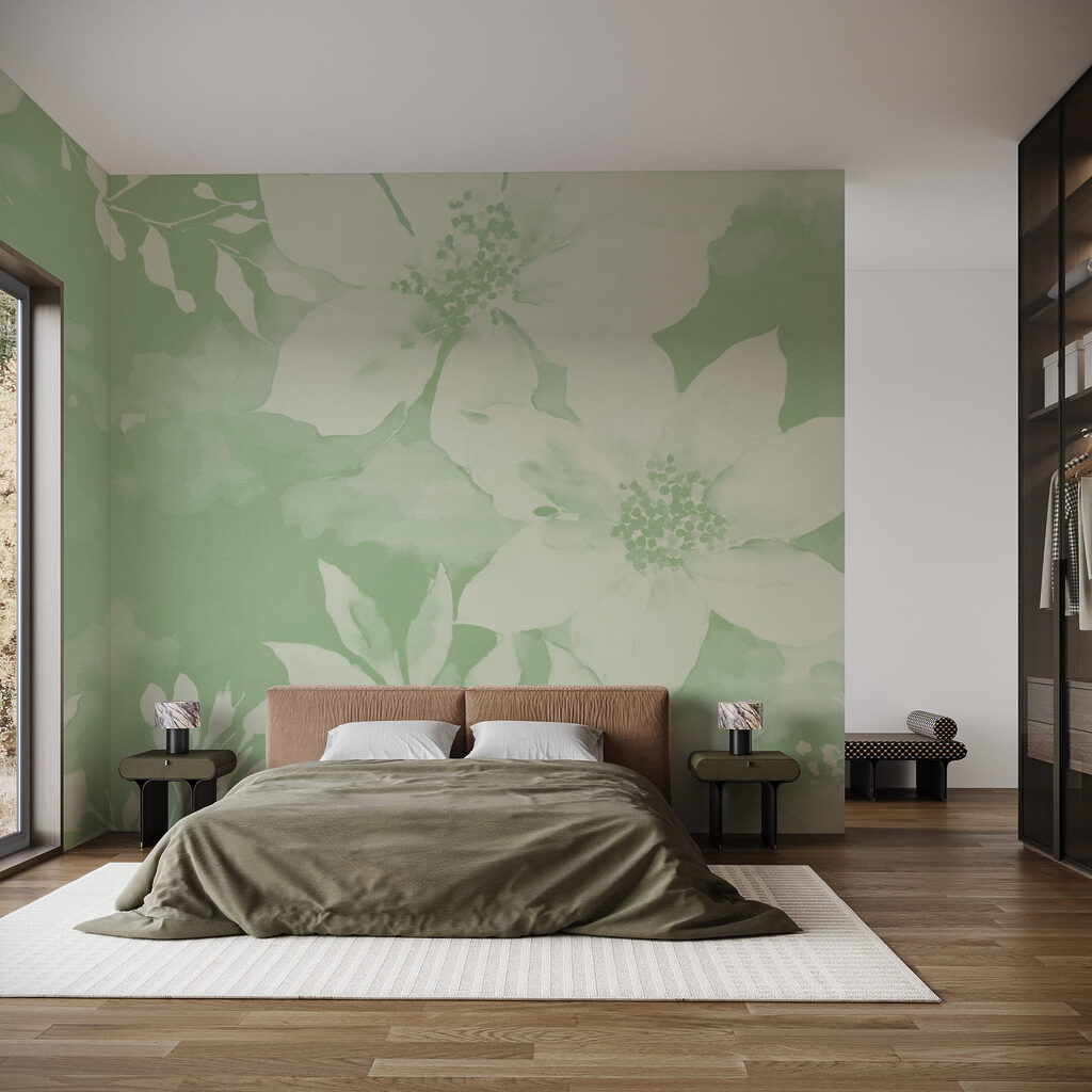 Des fleurs blanches sur fond vert