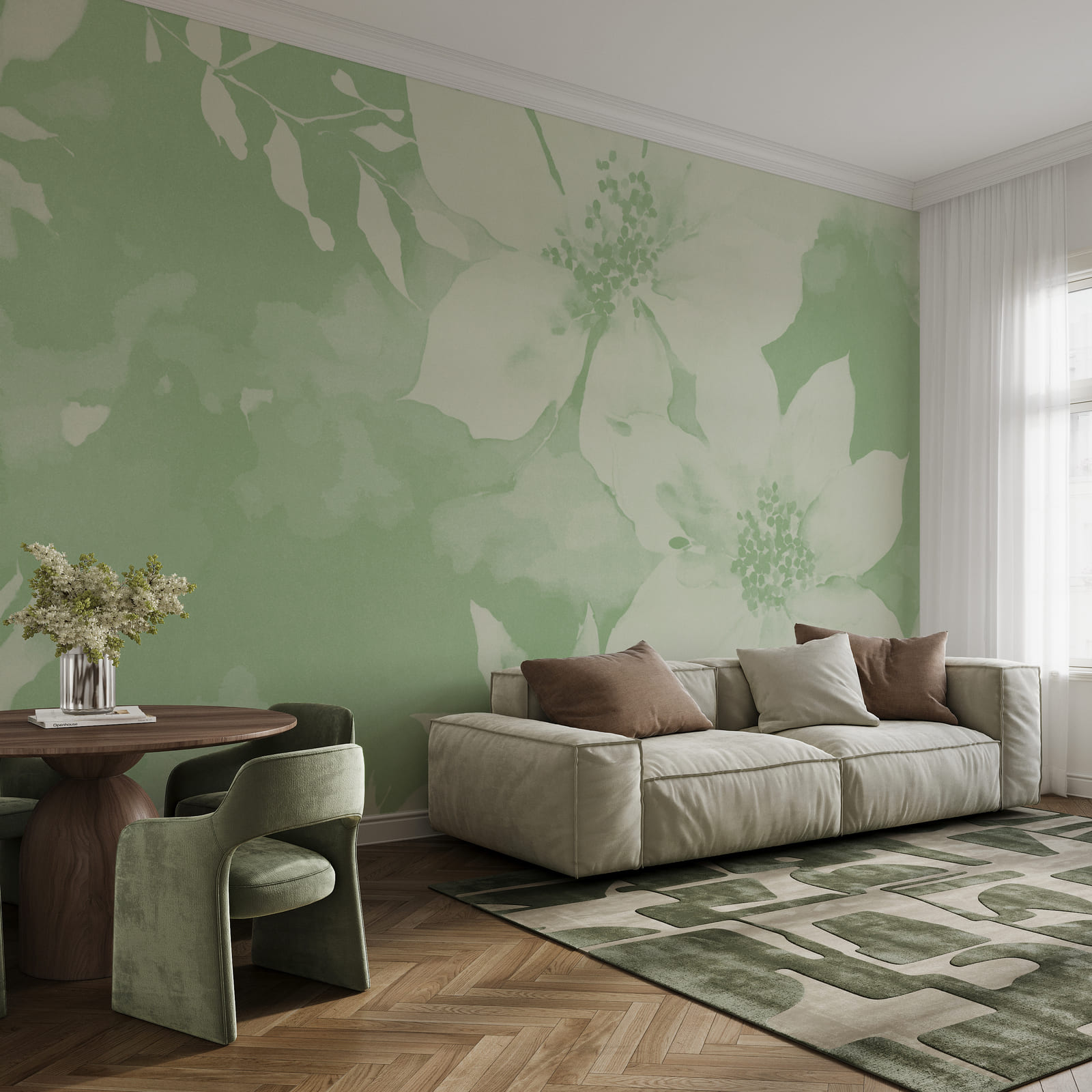 Des fleurs blanches sur fond vert