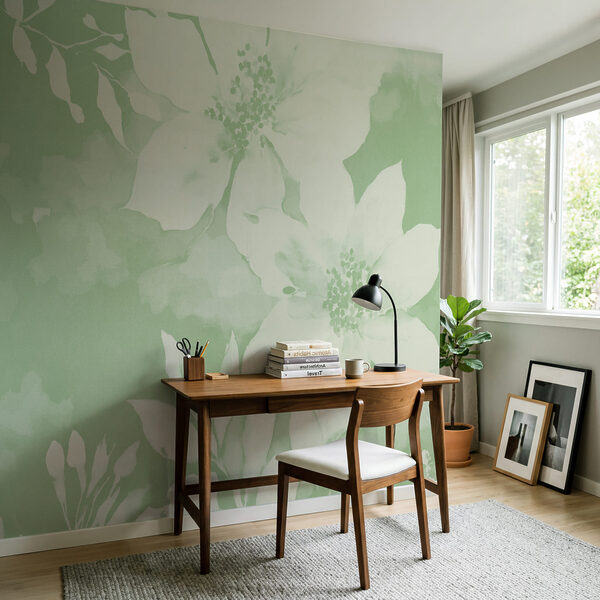 Des fleurs blanches sur fond vert